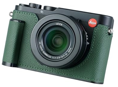 SIUTATDSH Kamera-Halbtasche für Leica D-LUX 8, Vintage Metall Echtes Leder Sofortbildkamera Schutzhüllen Stilvoll Tragbar Stoßfest (Grün D)