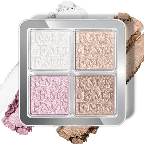 KYDA Baked Powder Highlighter, 4 Color Shimmer Glow Illuminating Powder Palette, Long lasting Face Highlighter Bronzer Makeup Palette for Girls Women-#02