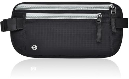 Versteckter Geldgürtel, Reisepasshülle mit RFID-Schutz gegen Diebstahl, Schwarz Bauchtasche Diebstahlsicher für Reisepass, Bankkarte, Geldbörse & Telefon, Unisex Reise Sport Zubehör(28x14cm)