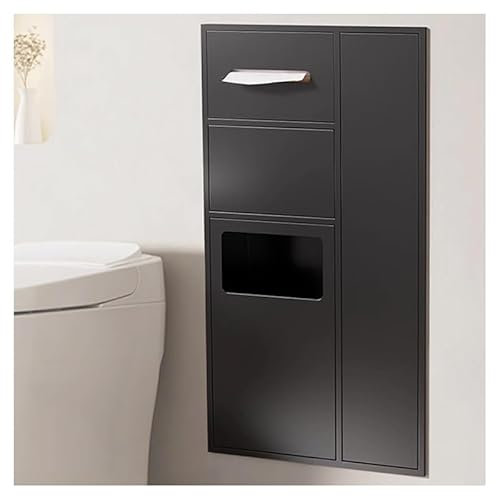 PFCDZDU Edelstahl-Duschnische, Einbau-Badezimmer-Mülleimer-Nische, Toilettenpapier-Aufbewahrungsregal Für Toilettenartikel Für Küche, Schlafzimmer, Hotel(Schwarz,38x70x14cm)