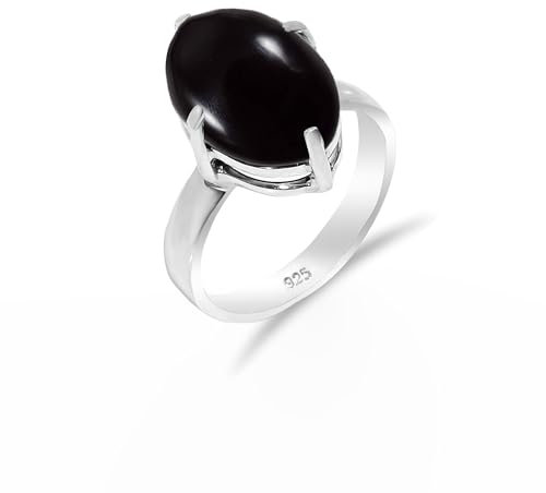 HIMALYA QUARTZ Ring Damen Silber 925 Mit Stein Schwarzer Onyx Edelstein, handgefertigter Statement Schmuck Herren Ring RH-02-BLKX-10