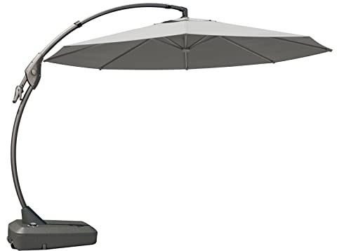 Grand patio Sonnenschirm mit Schirmständer, Gartenschirm 350cm mit Volant, Neigungswinkelverstellung, mit Schirmhülle, UV-Schutz UPF 50+, Marktschirm mit Kurbel, für Garten, Balkon, Terrass (Grau)
