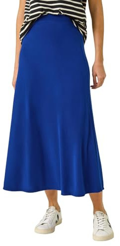 Roman Jersey Skirt for Women UK - Ladies Midi Maxi Floral Animal Print Autumn Winter Swing Smart Casual Office Cocktail Party Going Out Evening Holiday Cruise - Size 14 - Royal Blue