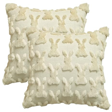 Artoid Mode Weich Künstliche Pelz Beige Hase Ostern Kissenbezüge 2er Set, 40x40 cm Frühling Plüsch Samt Sofakissen Zierkissenbezug Schlafzimmer Deko