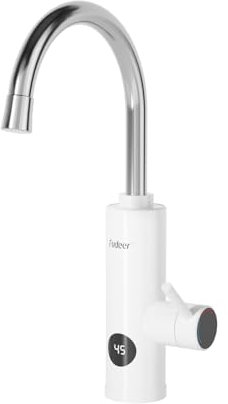 Fudeer 220V Elektrischer Wasserhahn, 3,3 kW Wasserhahn mit Durchlauferhitzer für die Küche, 360° drehbarer Warmwasserhahn mit Digitaldisplay 30-45℃ (Weiß)