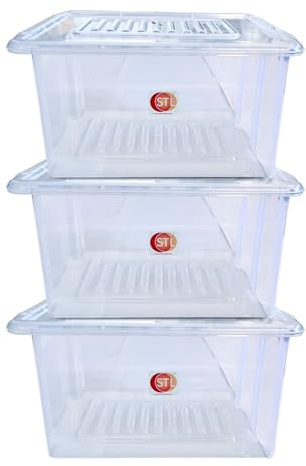 STL 50ltr Pack of 3 Heavy-Duty Clear Plastic Storage Box with Lid, Stackable Storage Container for Home, Office, Kitchen, Toys, and Goods, Secure Clip-Lock Lid, Durable & Transparent Design