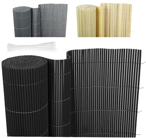Ribelli® PVC Sichtschutzmatte, Sichtschutzzaun ohne Bohren, Sichtschutz Zaun mit Kabelbindern, Windschutz Wetterfest für Garten, Balkon und Terrasse (80 x 400 cm, Schwarz)