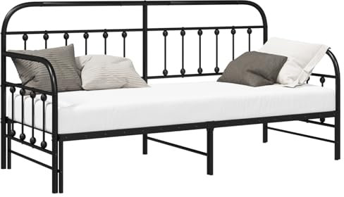vidaXL Letto in Metallo Nero con Trundle Estraibile e Finitura Opaca - Ideale per Camere degli Ospiti, Struttura Solida per Adulti, Posti Letto Supplementari 75 x 190 cm, Stile Moderno, Design Regola