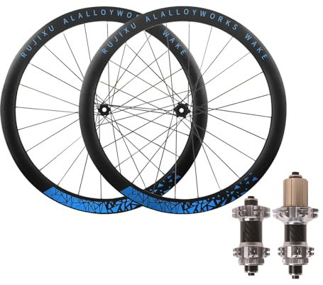 LSRRYD 700C Gravel Road Bike Wheelset Center Lock Disc Brake, 45mm Aluminium Alloy Double Wall Rims, 100/135mm Quick Release Front Rear Wheel, Cassette 7 8 9 10 11 12 Speed, 24H(Silver,700C blue)