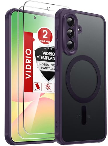 LeYi für Samsung Galaxy A56 5G Hülle für Magsafe mit 2X Panzerglas-Violett | Handyhülle Ultra Dünn Magnetisch Schutzhülle Schutzglas Matt Transluzent Stoßfest Handy Phone Case Cover 128gb A 56