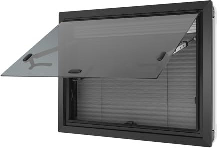 Wohnmobilfenster Ausstellfenster 600x450mm Wohnmobil Fenster 65° Wohnwagen Fenster Seitenfenster mit Integriertem Rollo und Fliegengitter, RV Externes Push Fenster für Van Camper