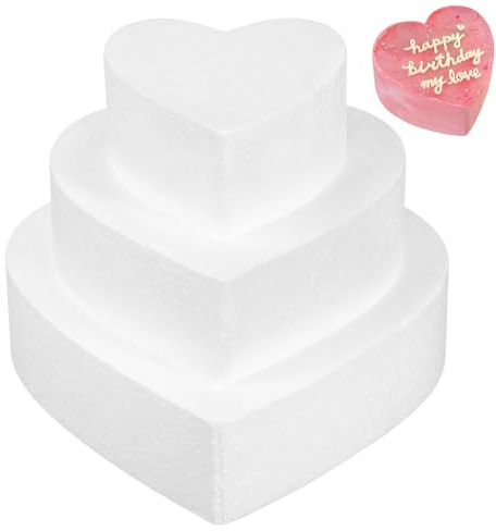 Homoyoyo 3 Stück Herzförmige Torten Dummy Aus Schaumstoff Wiederverwendbare Kuchenattrappe Zum Modellieren Leicht Und Glatt Für Fondant Buttercreme Partydekoration Und Kuchenübung