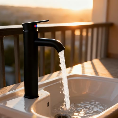 UISEBRT Wasserhahn Bad Hoch Waschtischarmatur,Schwarz Edelstahl Armaturen Bad Wasserhan,Badarmatur mit 200 mm Auslaufhöhe für Waschbecken Waschtisch Badezimmer Gäste-WC, TYP C