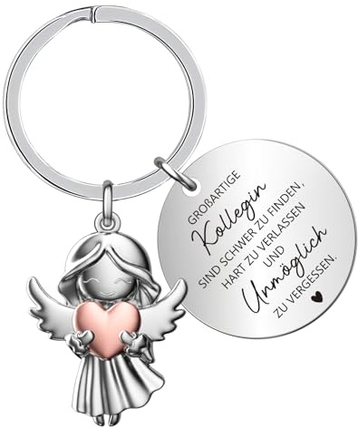 HUKUMA Beste Kollegin Schlüsselanhänger Schutzengel, Schlüsselanhänger Arbeitskollegin mit Spruch, Beste Kollegin Geschenke, Engel Anhänger, Glücksbringer Schutzengel für Arbeitskollegin Geschenke
