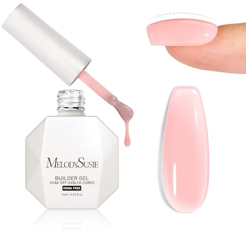 MelodySusie Hema Free Milky Pink Builder Nail Gel for Nails Thickening, 0.5 Fl Oz, Soak Off UV Extension Gel, Nail Art Design Salon DIY Manicure at Home for Women H1402