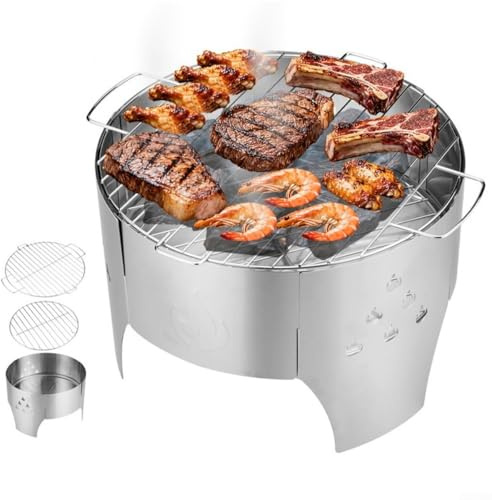 Edelstahl-Feuerstellen, tragbarer Lagerfeuer-Grill, Schreibtisch, Tischplatte, Outdoor-Holzkohlegrill, Herd für Picknick, Garten, Terrasse, Camping, Reisen