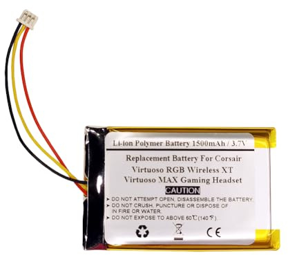 Batteria di ricambio 1500 mAh 3,7 V per Corsair Virtuoso RGB Wireless XT, Virtuoso MAX Gaming Headset