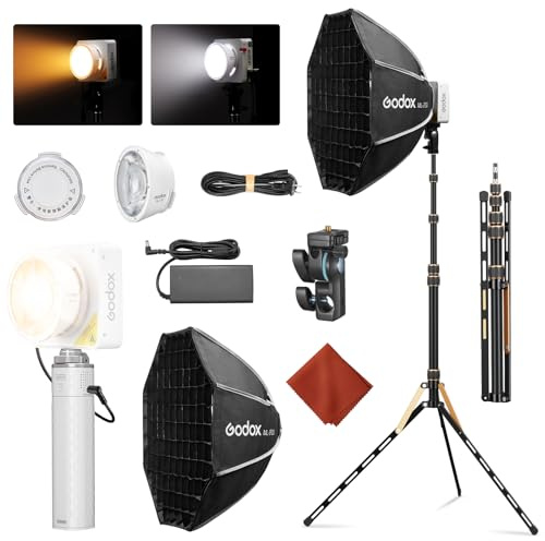 GODOX ML100BI - Luz LED de vídeo (100 W, con softbox, 34300 Lux, Control por aplicación, portátil, iluminación Continua para fotografía)