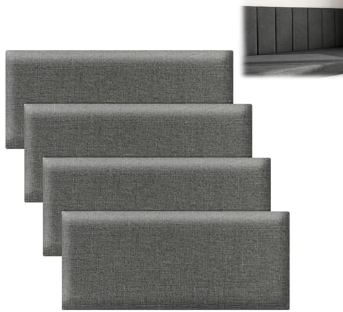 FARYODI Väggpaneler vadderade 4 stycken, 40 x 20 cm självhäftande stoppningsplatta, mjuk fyllning väggkudde, väggkudde för sänghuvuddel, barnrum, sovrum och kontor (mörkgrå)