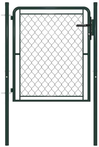 Steel Garden Gate Green 100 x 125 cm with Lock and Handle, Adjustable Fence Gate for Garden, Yard and Driveway, Robust Metal Wing Gate with Wire Mesh