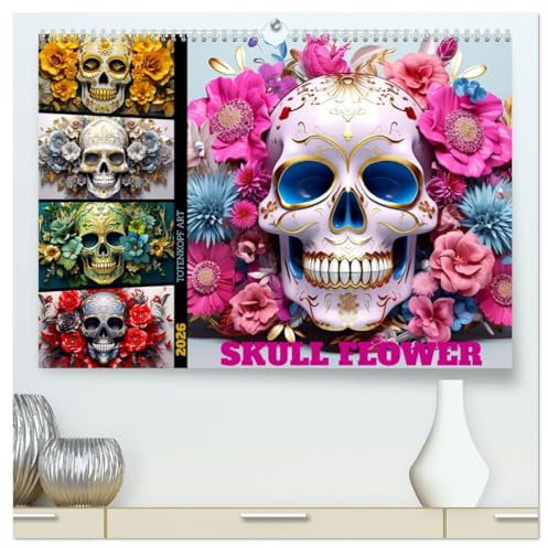 Skull Flower - Totenkopf ART (hochwertiger Premium Wandkalender 2026 DIN A2 quer), Kunstdruck in Hochglanz: Entdecke die faszinierende Welt der Skull ... einem einzigartigen Design. (CALVENDO Kunst)