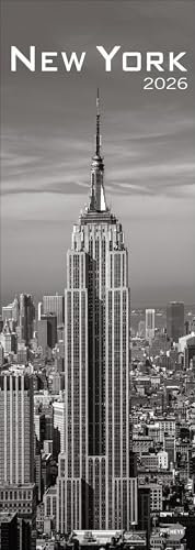 New York Vertical Kalender 2026: Beeindruckende Schwarz-Weiß-Aufnahmen in einem länglichen Kalender - passend zur New Yorker Skyline. Dekorativer Wand-Kalender.