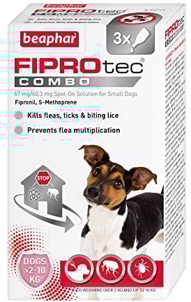 Beaphar - FIPROtec® COMBO for Small Dogs (2–10kg) - 3 pipettes - Kills Fleas, Flea Eggs, Flea Larvae & Ticks - Stops Fleas Multiplying on Pet and in Home - Vet Strength Dog Flea Treatment