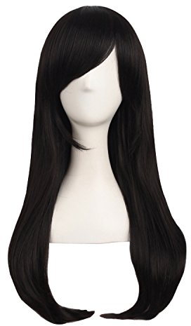 MapofBeauty 24 Zoll/60cm Stilvolle Lange Side Pony Gerade Cosplay Party Perücke (Braun Schwarz)