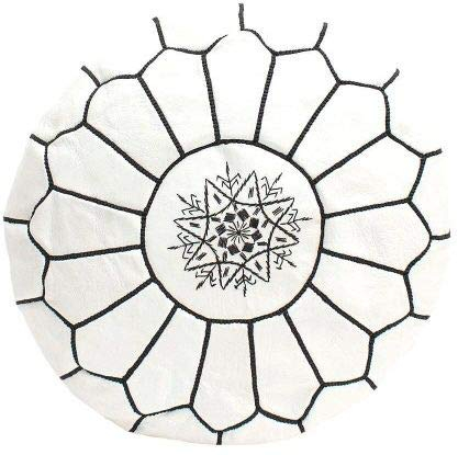 marocstore.nl Marokko Leder Pouf Sitzkissen weiß - robustem echtem Leder mit formstabiler Füllung - 100% traditionelle Handarbeit – Marokkanische orientalische Lederkissen Bodenkissen (Pouf weiß)
