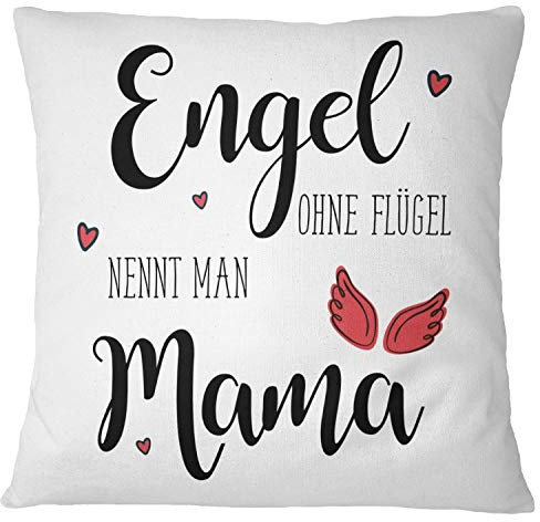 Tassenbrennerei Kissen Engel ohne Flügel nennt Man Mama - Geschenk zum Muttertag oder Geburtstag (Rot)