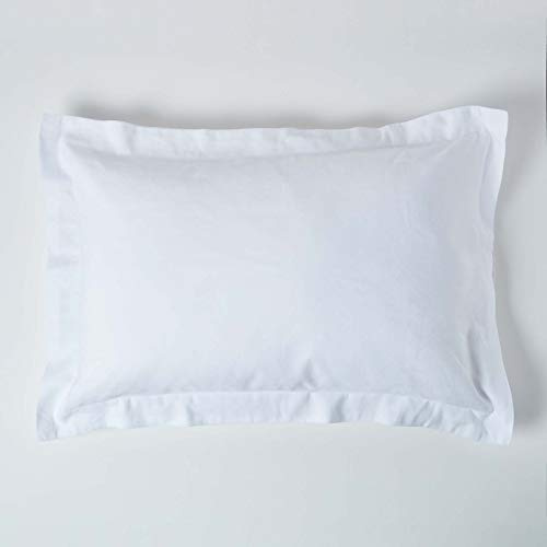 HOMESCAPES Luxury Soft Linen Oxford Pillowcase Plain White Textured Natural French Flax Fibre Linen & Pure 100% Cotton Blend Standard Oxford Style Pillowcase