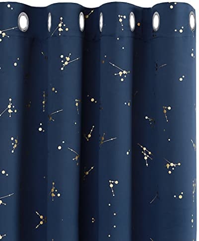 Deconovo Navy Blue Curtains, Eyelet Blackout Thermal Insulated Gold Constellation Printed Curtains for Living Room, 66 x 90 Inch(Width x Length), 2 panels