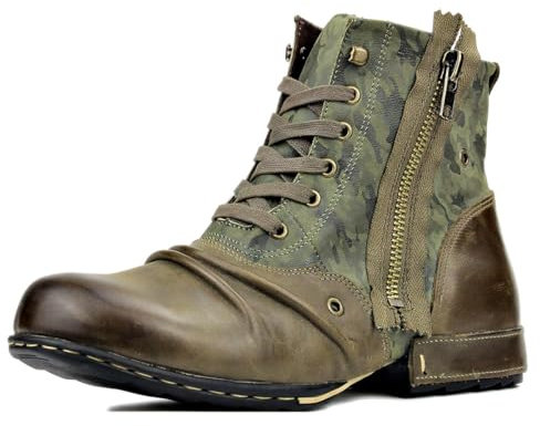 COWSDELLA verde mimetico Stivali da uomo in pelle da Motociclista Chukka Stivaletti Classico 5008-8-Green, US7.5 (EU40)
