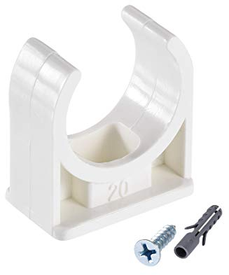 sourcing map PVC Pipe Clamps Clips 20mm, Fit for 20mm/0.79 OD TV Trays Tubing Hose Hanger Support Pex Tubing, W Mounting Screws White 30Pcs