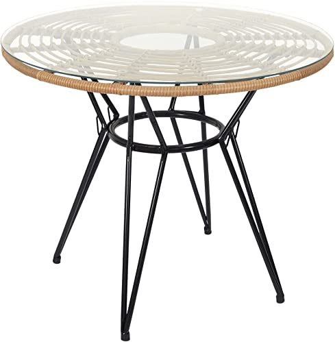 HOME DECO FACTORY HD7238 Mesa Redonda para Comedor o salón, Vidrio Templado Metal, Negro – Natural – Cristal, 90x73x90 cm