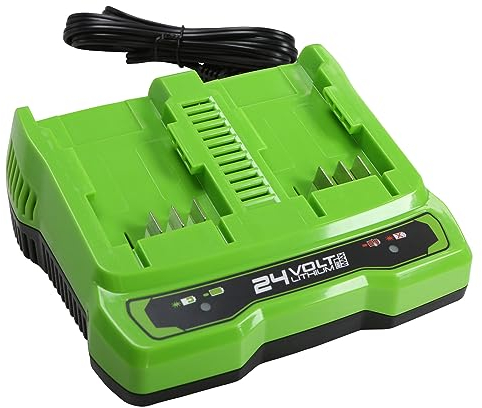 Greenworks 24V 4A Doppellader Akku Ladegerät für Garten- und Elektrowerkzeuge - Lädt 4Ah Akku in 40 Minuten, Batterieladegerät für Alle 24V Akkus, 3 Jahre Garantie - G24X2UC4