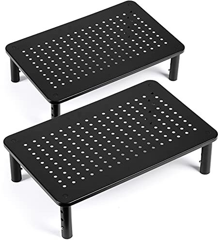 LOTEYIKE Monitorständer, Metallständer für Flachbildschirme, LCD-LED-TV, stabiler Desktop-Laptop-Computerständer für Drucker, 3-fach höhenverstellbarer PC-Ständer mit Netzplattform