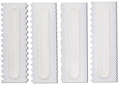 Peigne à Gâteau Racloirs à Gâteau Peigne à Crème Plastique Grattoir à Crème à Gâteau Grattoir à Crème au Beurre Spatule à Fondant Grattoir à Gâteau Lisseur à Gâteau Peigne Outil Pâtisserie 4Pcs