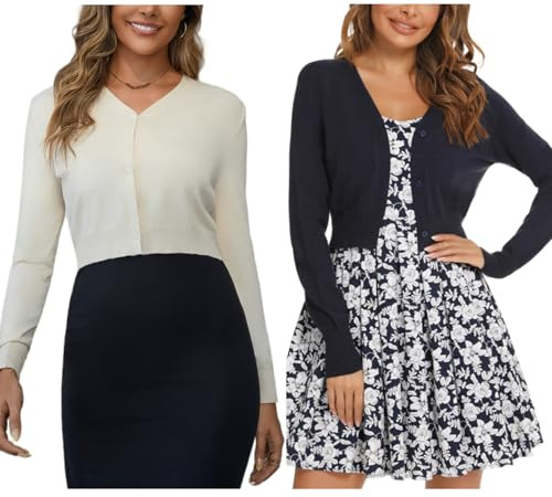 Enjyam Femme Cardigan Pull Court Gilet Boléro Manches Longues en Tricot pour Robe