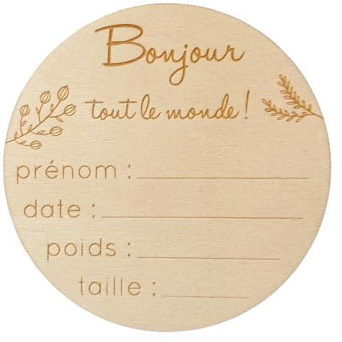 Carte en Bois à Compléter Bienvenue et Bonjour pour Bébé - Plaque de Naissance Personnalisée avec Prénom, Poids, Taille et Date - Idée Cadeau Souvenir Unique Personnalisable pour Nouveau-né