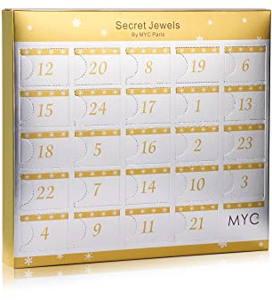 MYC-Paris - Adventskalender mit 12 Schmuckstücken, 11 Perlen + 1 Überraschungszubehör – Roségold und/oder Silber – HQ-Messing – rhodiniert oder Roségold 18 kt – Geschenk zum Geburtstag, Muttertag,