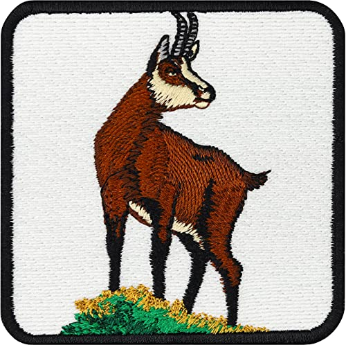 Gams Aufnäher Gamswild Patch Bergliebe heimische Tiere| Gams am Berg Aufkleber gestickt | Berggams in Natur Jäger Aufbügler Jagdabzeichen Naturfreunde Jagd Abzeichen | 75x75mm