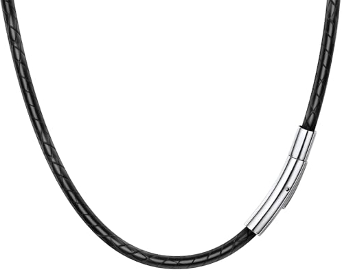 3MM 66CM Kunstleder Halskette Herren ohne Anhänger, Geflochten Lederkette mit Verschluss Druckknopf, Lederband Kette Herren Schwarz, Leder Halskette Geschenke für Männer Valentinstag