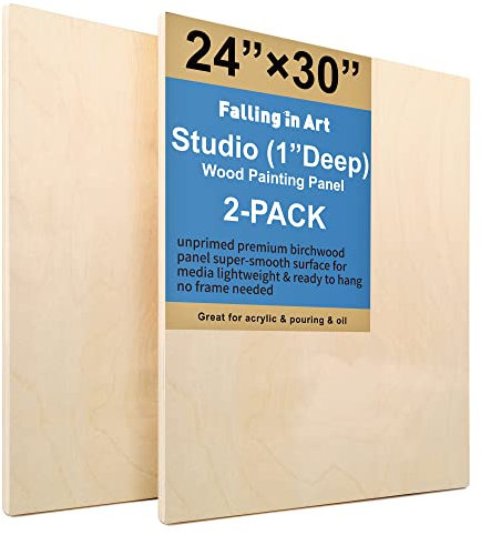 Falling in Art Unfinished Birch Wood Panels Kit for Painting, Wooden Canvas 2 Pack of 24”x30” Studio 1” Deep, Cradle Boards for Pouring, Art, Crafts, Burning and More