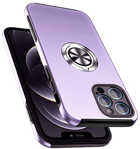 PELEPUES Case for iPhone 12 Pro Max, [Built-in Camera Cover] Military Shockproof Phone Case Cover with Embedded Metal Ring Stand Kickstand [Support Magnetic Car Holder] for iPhone 12 6.7'', Lavender