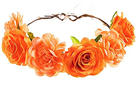 Haar Kranz Blumenkranz Zubehör Floral Garland Haarreif Stirnband für Hochzeit Zeremonie Party Festival (Orange, One Size)