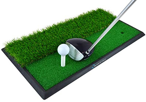 ME AND MY GOLF Dual Turf Golf Hitting Mat - Includes Instructional Training Videos, Black