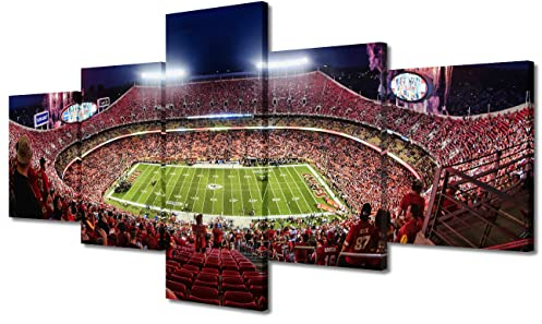 Leinwandbild, American Football Gemälde für Wohnzimmer, Chiefs, Sportstadion, Dekoration Kansas City, Missouri, Drucke auf Leinwand, 5 Paneele, fertig zum Aufhängen (127 cm Bx61 cm H)