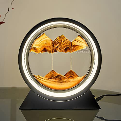 LYEAA Lampe de table dynamique 30,5 cm avec sable mouvant 3D rond en verre - Éclairage tricolore - Chargement USB - Lampe de table dynamique - Décoration de bureau à domicile (orange)