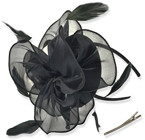 DRESHOW Damen Fascinators Hut Cocktail Party Tee Kopfbedeckung Blume Mesh Organza Bänder Federn auf Einem Stirnband